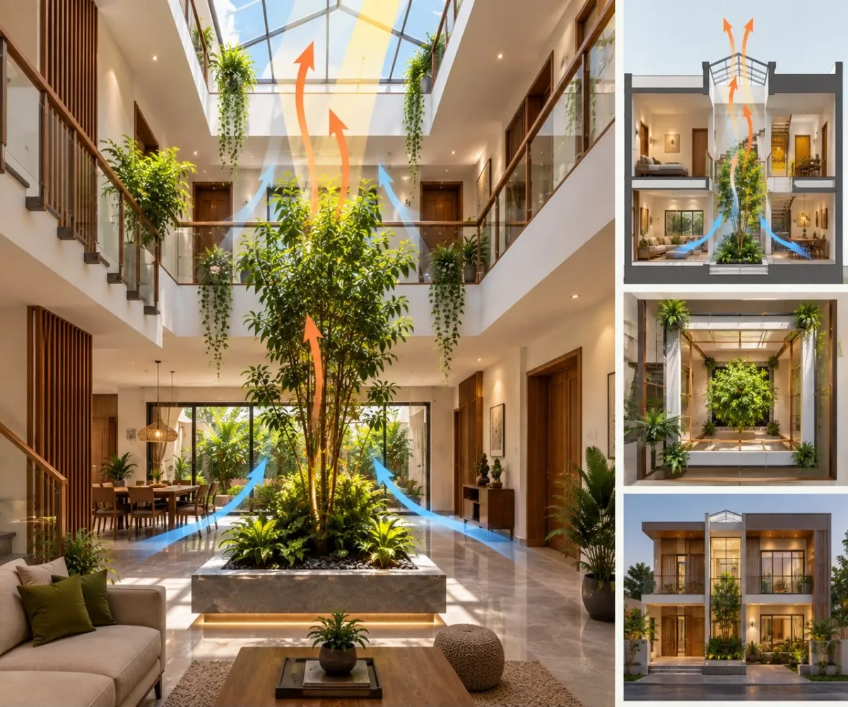 Duplex home with a central atrium, skylight and indoor garden