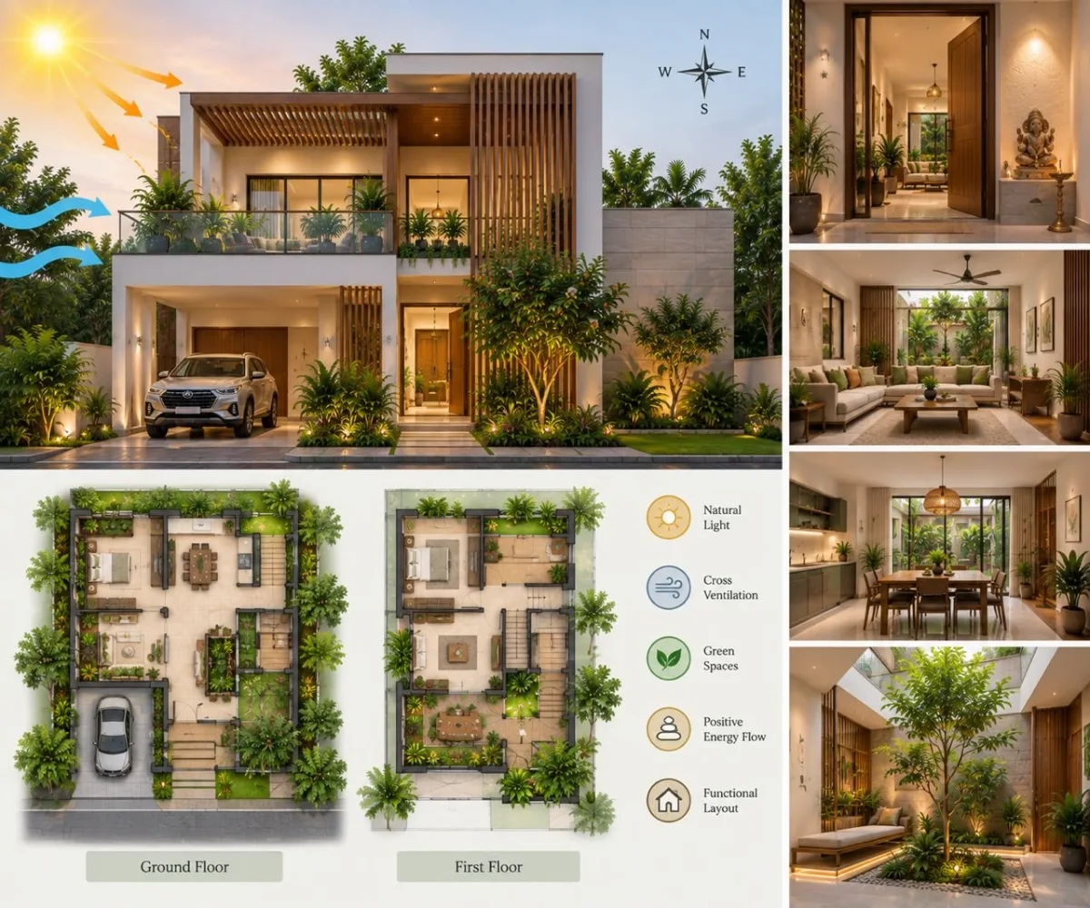 Modern duplex planned to Vastu preferences with clean contemporary elevation