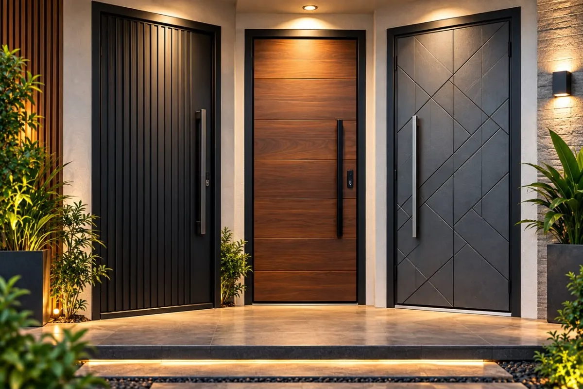 Steel doors with grooved, textured and wood-finish panels