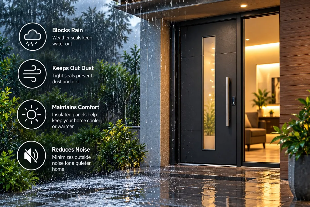 Steel door protected from rain, dust and humidity